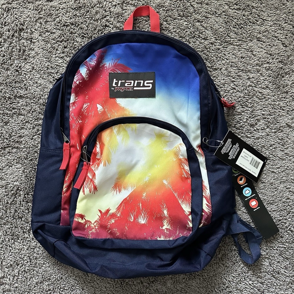Trans By Jansport Multipalm Sun Backpack With Laptop Sleeve Blue New